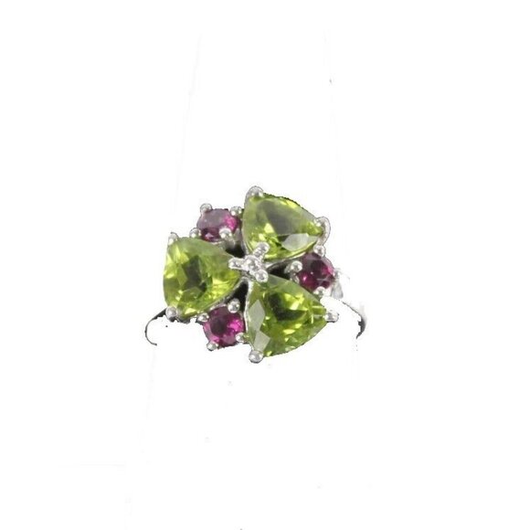 Peridot Amethyst Sz 9.25 Sterling Silver Green Purple Faceted Stones Ring - Picture 1 of 4